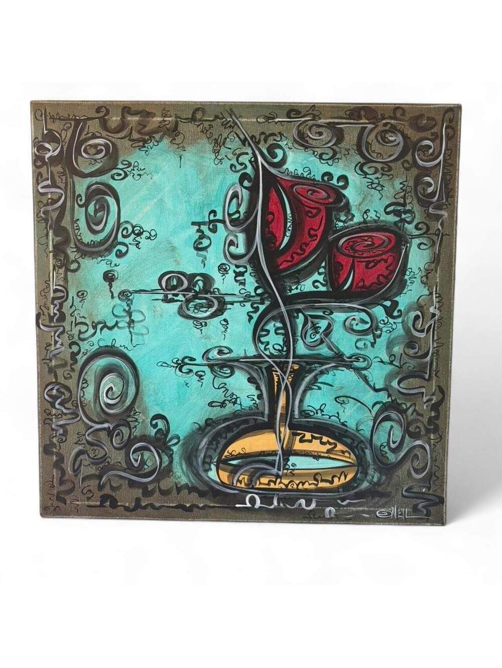 Original Abstract Floral Painting on Canvas by O'Neil